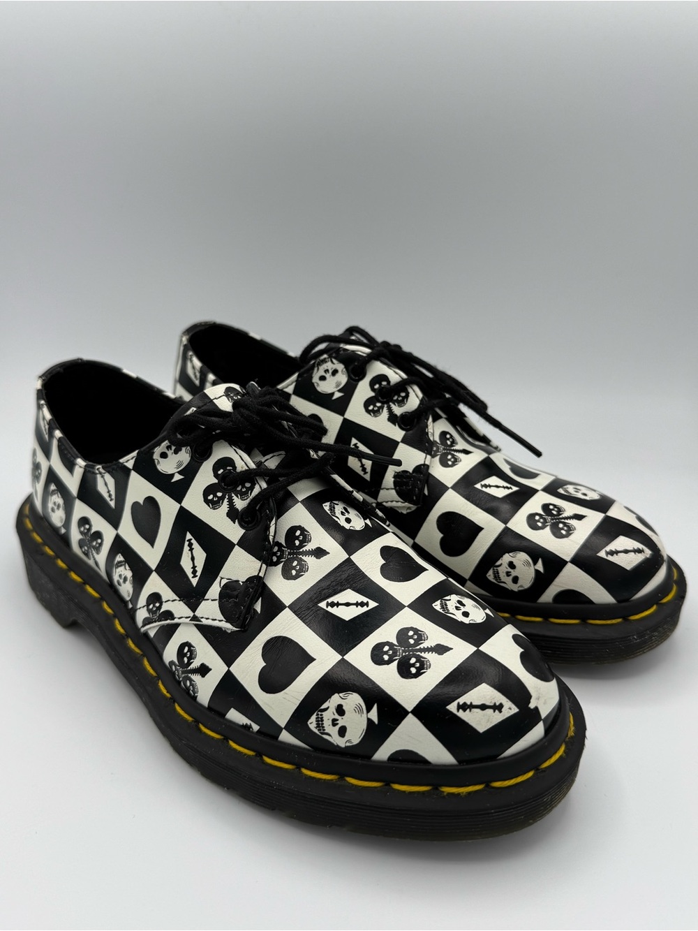 Dr.Martens 1461 Playing Card Leather Black off White Shoes UK4 EU37 US6 Boho